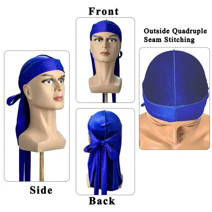 Custom Logo High Quality Wide Straps Long Tail Durag Pirate Chemo Cap