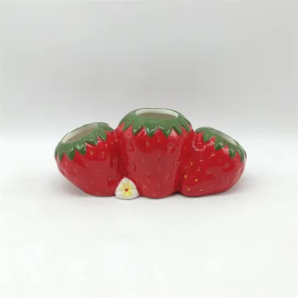 Vivid Strawberry-Shaped Ceramic Flower Pot