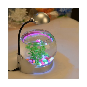 Mini Glass Aquarium Fish Tank with Colorful LED Lamp for Home and Office