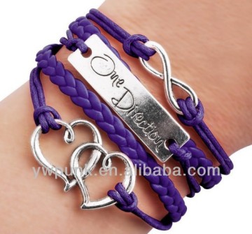 Supply DIY fashion handmade lots love hearts infinite sign bracelets purple celebrity jewelry