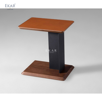 Modern Luxury Wood Square Side Table for Sofa C Shape Accent Coffee Table