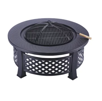 32 inch Outdoor Round Lattice Steel Fire Pits With Spark Screen poker BBQ Grill Wood charcoal Fire pit