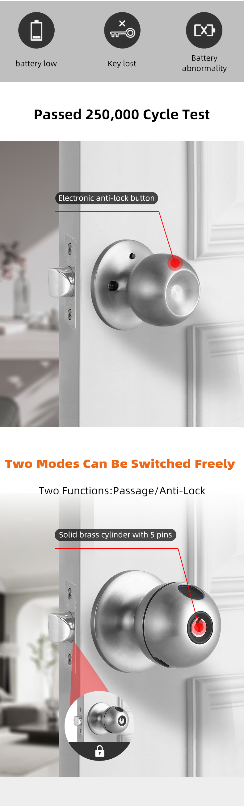 interior door knob with key lock