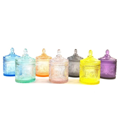 2021 Hot Sale Sprayed Colorful Glass Candle Jar With Lid With Gold Rim/konb