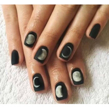 24Pcs Short Fake Nails Black Moon Lunar Eclipse Square Artificial Nail Tips with Glue Sticker Faux Ongle for Office Home Party