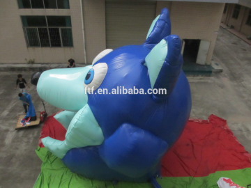 custom giant blue high quality Inflatable wolf head tunnel tent