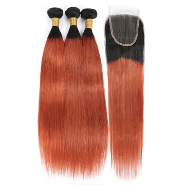 XCCOCO T1B/350# Color Virgin Hair Bundles, Peruvian Straight Ombre Human Hair Bundles with Lace Closure