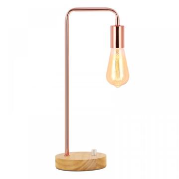 Lampe de bureau moderne avec or rose de base en bois