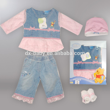2015 sping baby gift set suit mesh and Denim Fabric( winnie authorized production)