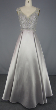 구슬 장식 Tulle Grey Prom Dresses for Women Evening