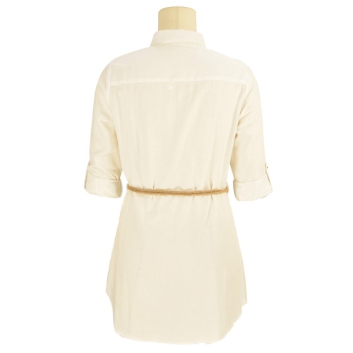 2020 custom modest fashion designer 100% Cotton office ladies fitted white lace up t shirt dress women
