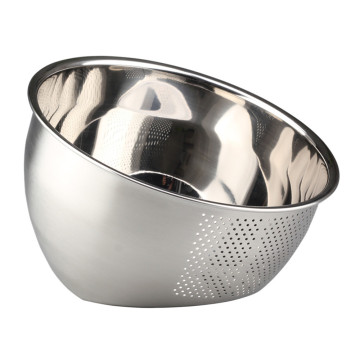 Silver Rice Washing Bowl Colander With Mesh