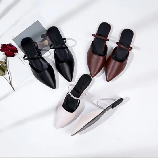 New Elegant Leather Sandals: Pointed, Low Heel Casual Shoes for Women