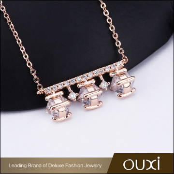 OUXI new design fashion jewelry 18k rose gold plated cooper chain AAA cubic zircon necklace