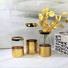 engraved glass cylinder vases with gold plated design