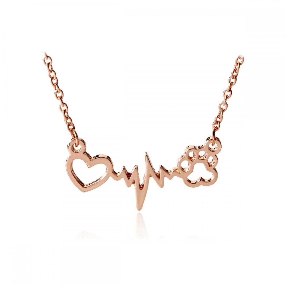 Amour Ours Patte Chien Empreinte ECG Coeur Battement Collier Femmes Bling Clavicule Chaîne Bijoux Cadeau