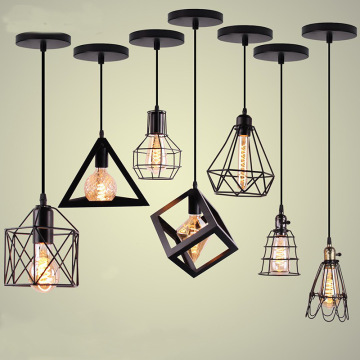 Retro Industrial Iron Pendant Lamp E27 Base Loft Bedroom Chandelier
