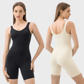 Hot Sale Women's Backless V-Neck Yoga Jumpsuits: Tight Fitting, Short Bodysuits for Fitness and Gym Use