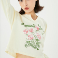 Fashion Vintage Alphabet Plant Floral Short Top