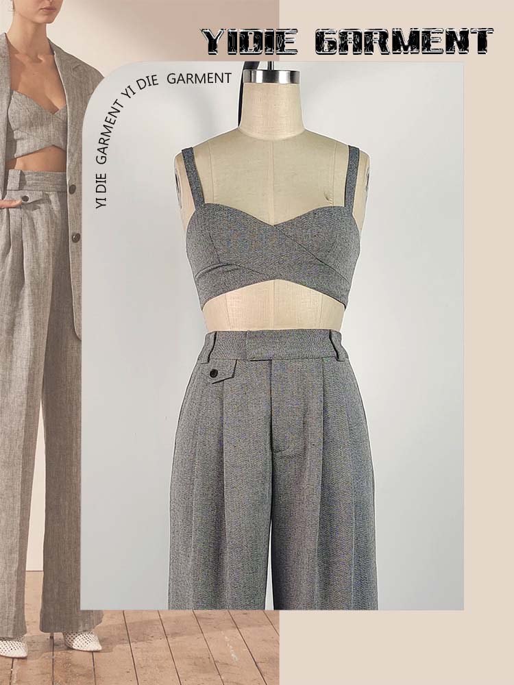 Medium Weight Herringbone Crossover Cotton Linen Bralette