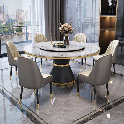 luxury marble round rotation home dining table