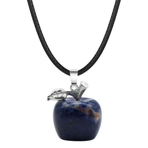 Handmade Craved 20MM Sodalite Apple Pendant Necklace