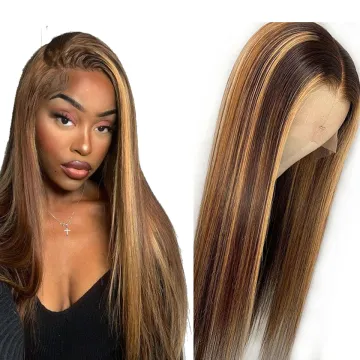 Top Quality Highlight Color 4/27 Dark Brown Virgin Human Hair Lace Front Bob Wig Bleached Knots With Baby Hair