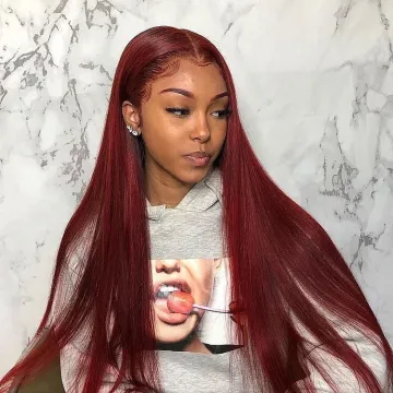 Wholesale 99J Color Straight Human Hair Wigs For Black Woman Full hd Lace Frontal Wig Raw Brazilian Virgin 13X4 Lace Front wig