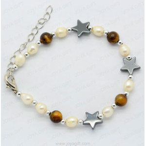 hematite bracelet with tigereye and pearl