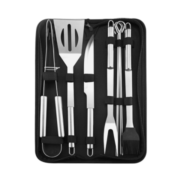 BBQ Grill Tool Set: Tongs, Fork, Spatula, Brushes & Kebab Skewers - 3pc/5pc/7pc/9pc Options