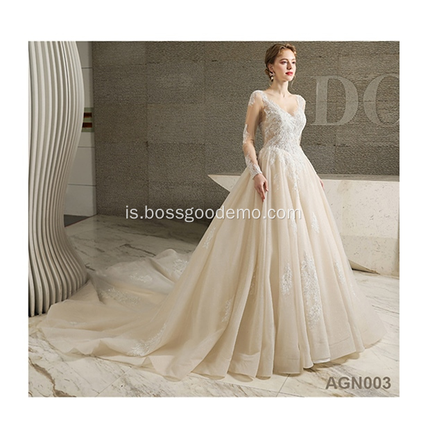 Vintage Illusion Back Style Glæsilegt Beaded Long Sleeve Fílabein Gifting Dress Bridal Gowns
