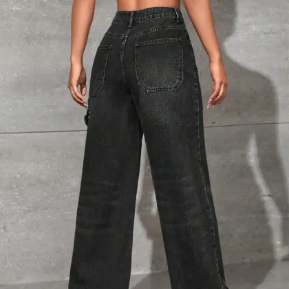 Black High Waist Wide Leg Jeans for Women