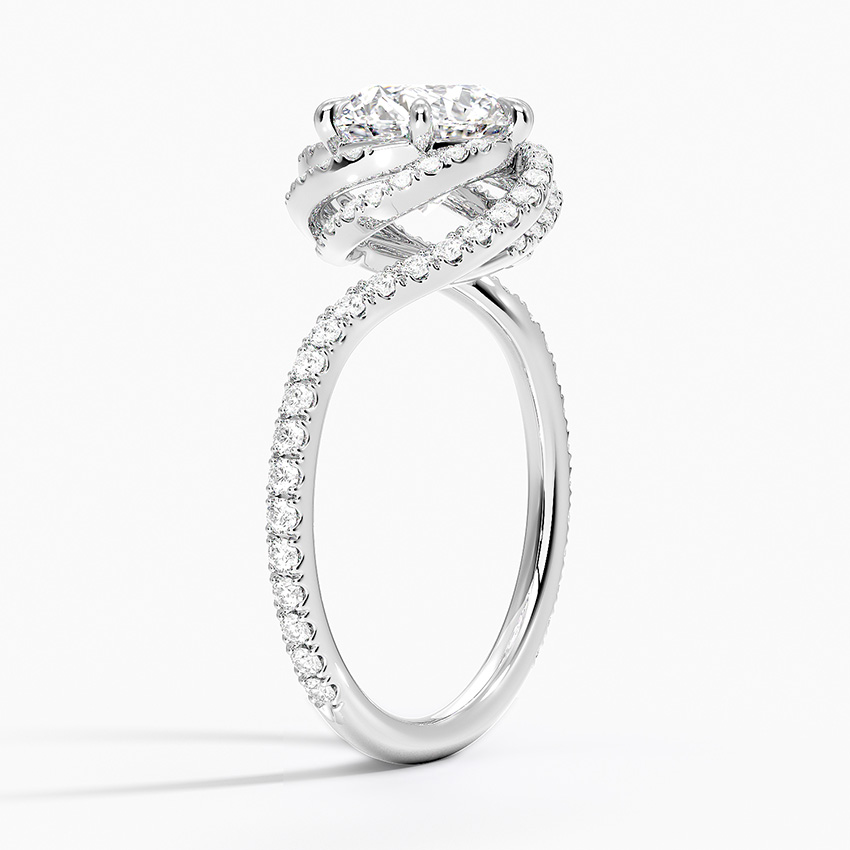 Anggulo ng profile na nagpapakita ng elevation at structural tension ng swirling basket lab diamond ring