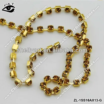 SS16 Topaz chaton rhinestone Gold cupchain trim for clothing