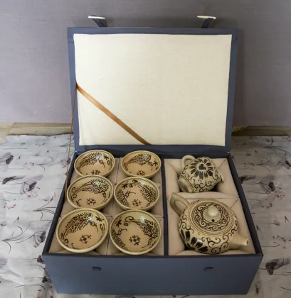 A set of underglaze colored tea set of Jizhou kiln