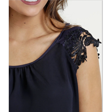 Top Lace casual sem mangas na blusa de ombro