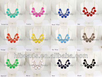 Chunky Acrylic Bib Necklace Layer Rounded Beaded Statement Necklace 14 Colors Large Stock DN011