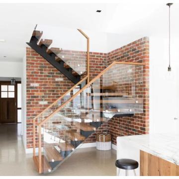 MS2025 درج أحادي حديث من الخشب الصلب على شكل حرف U مع درابزين من الزجاج المقسى