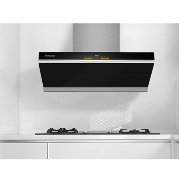 Capucha de chimenea de acero inoxidable con luces LED y panel de vidrio templado
