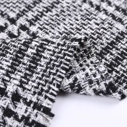 Polyester Houndstooth Luxury Wool Women Tweed Fabric