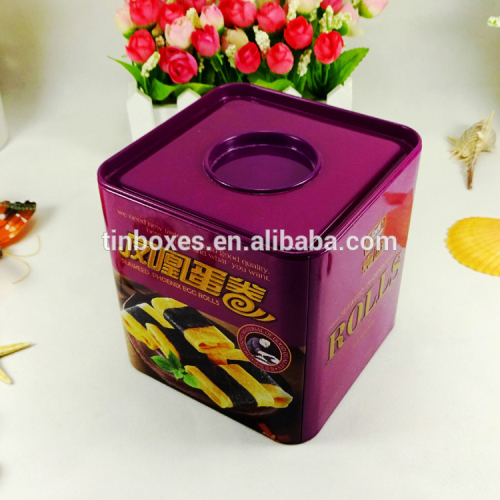 Custom color square shape metal packing dessert storage tin can