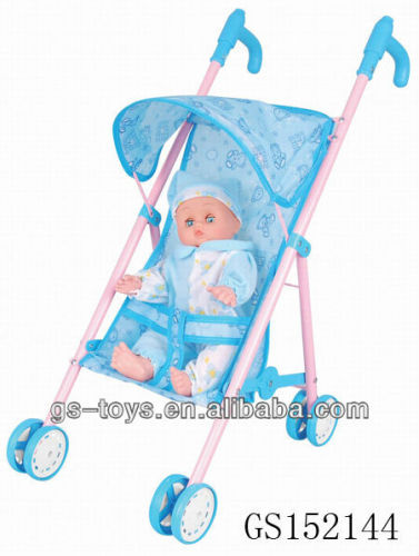 Free Wheel Iron Umbrella Doll Buggy With 14 Inch Doll