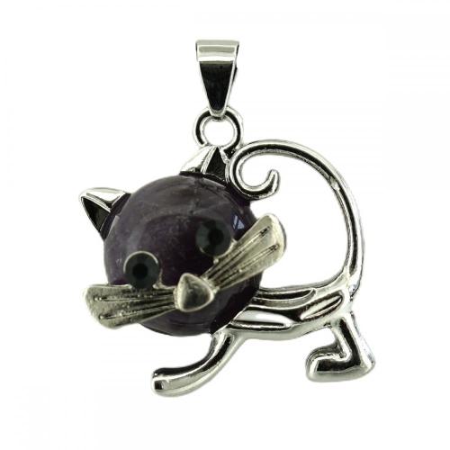 Gemstone Cat Shape Pendant Alloy Animal Pendant for DIY Jewelry Crystal Charm Pendant