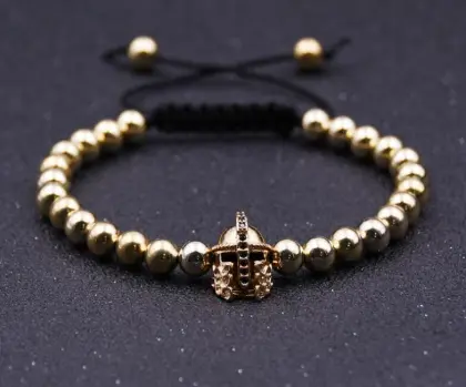Black Knight Helmet Hollow Copper Bracelet With 6MM Round Beads