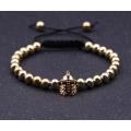 Black Knight Helmet Hollow Copper Bracelet con cuentas redondas de 6 MM