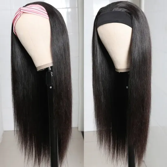 Cuticle Aligned Virgin Hair Wig With Headband Attached Brazilian Straight Headband Half Human Hair Wigs For Black Women