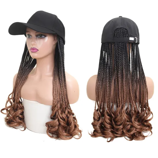 Wholesale Luxury 24-inch Ombre Box Braid Wig Caps with Curly Ends - Adjustable Cap Included