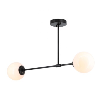Matte Black Semi Flush Light Double Globe Glass Home Decor Lighting