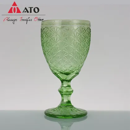 Embossed Design Goblet Vintage Colored Red Wine Glas