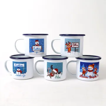 Personalized Customized 8cm Cup White Enamel Mug Cup for Christmas